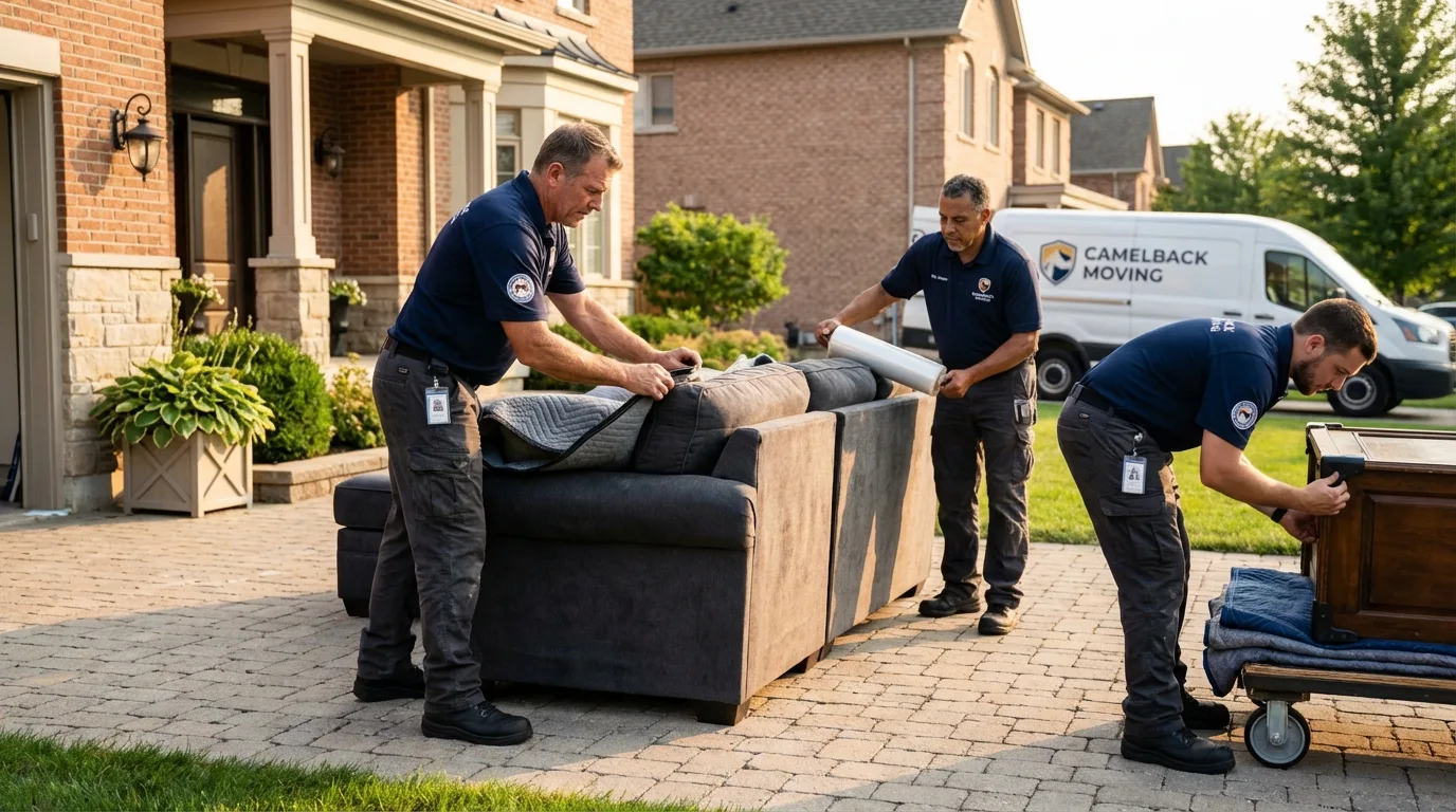 Large estate moving crew wrapping furniture in West, TX